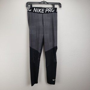 Nike Pro Womens Size S Colorblock Athletic Tights Black And Gray Stripe And Mesh